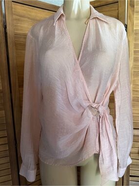 Zara Light Pink Wrap Blouse with Tie Detail